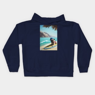 Pug surfing Kids Hoodie